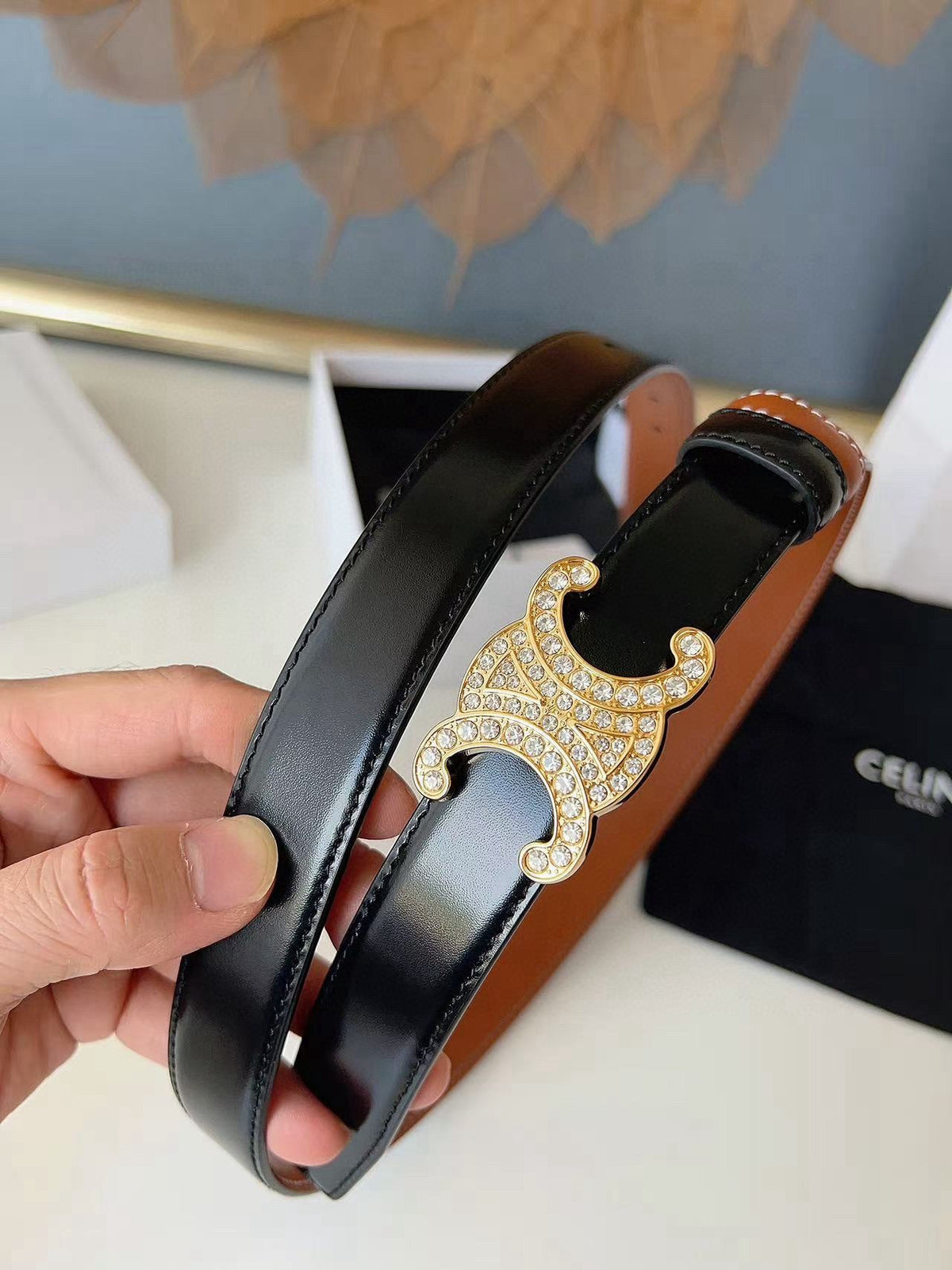 CELINE 26S BELT 25 MM IN BLACK AND BROWN CALFSKIN 636403 mysite