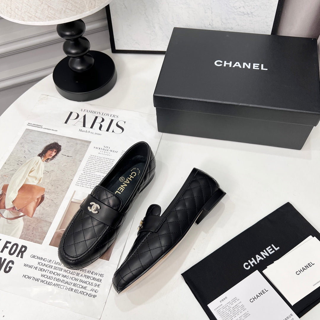 CHANEL 25S LOAFER DANCE SHOES IN BLACK CALFSKIN GOLD HARDWARE mysite