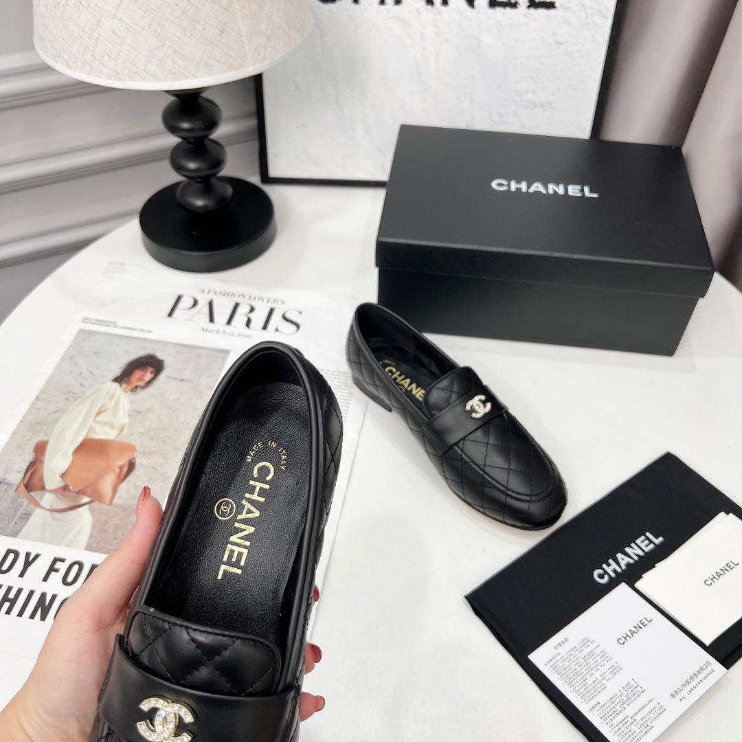CHANEL 25S LOAFER DANCE SHOES IN BLACK CALFSKIN GOLD HARDWARE mysite
