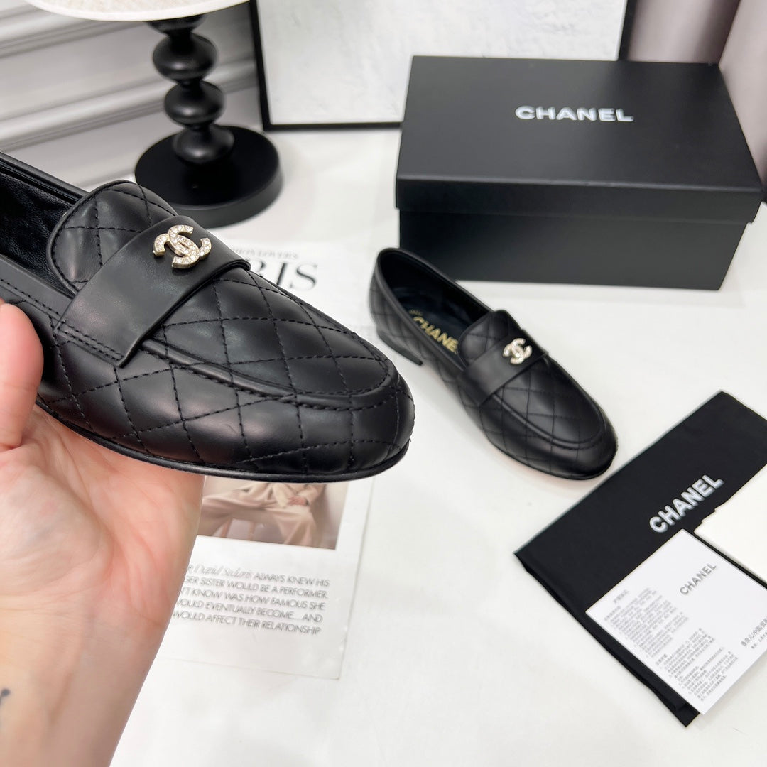 CHANEL 25S LOAFER DANCE SHOES IN BLACK CALFSKIN GOLD HARDWARE mysite
