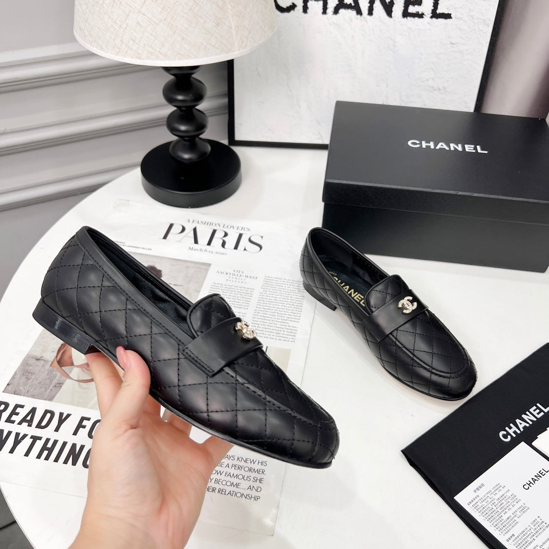 CHANEL 25S LOAFER DANCE SHOES IN BLACK CALFSKIN GOLD HARDWARE mysite