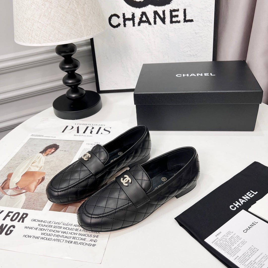 CHANEL 25S LOAFER DANCE SHOES IN BLACK CALFSKIN GOLD HARDWARE mysite