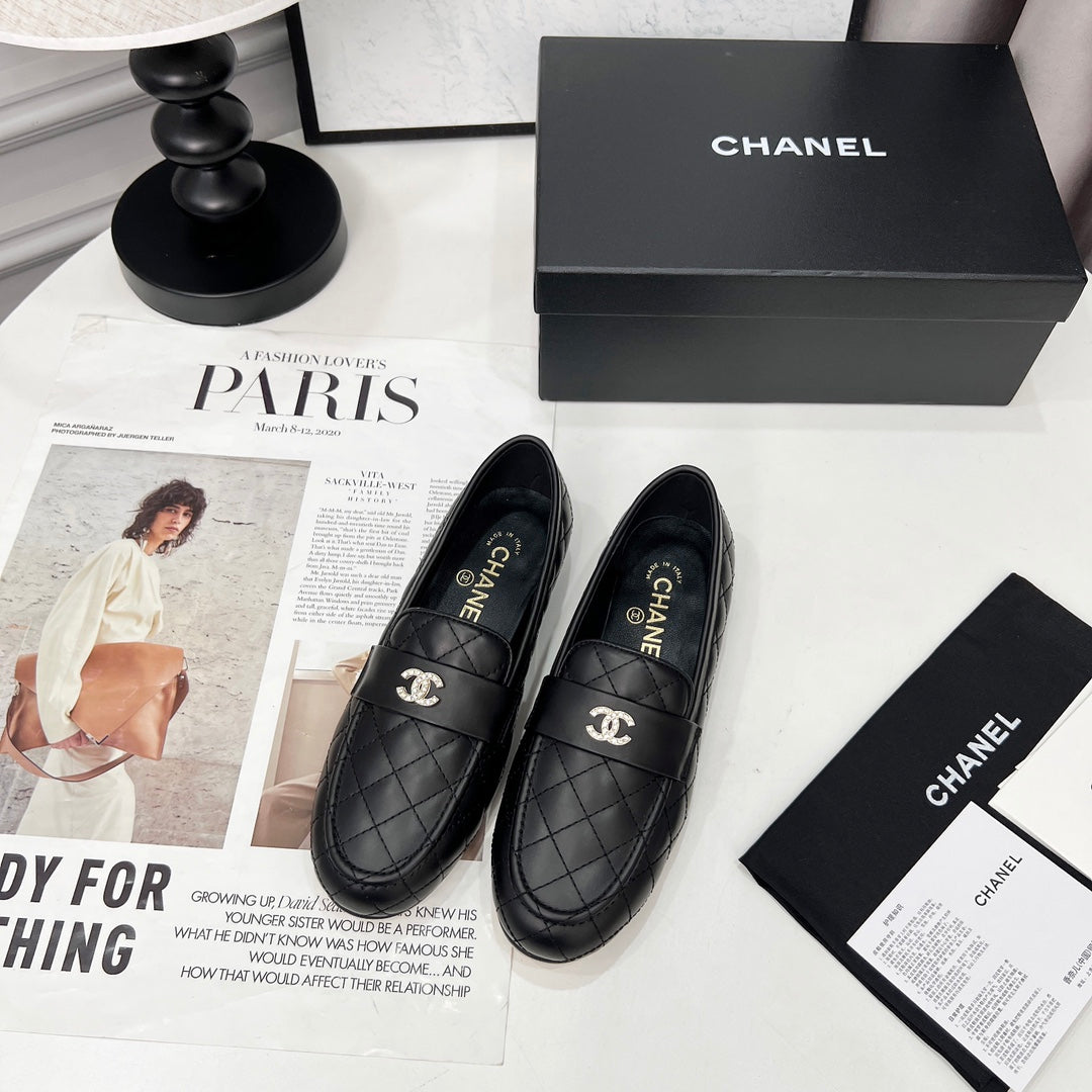 CHANEL 25S LOAFER DANCE SHOES IN BLACK CALFSKIN GOLD HARDWARE mysite