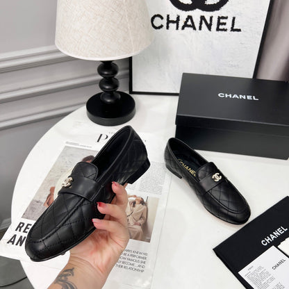 CHANEL 25S LOAFER DANCE SHOES IN BLACK CALFSKIN GOLD HARDWARE mysite