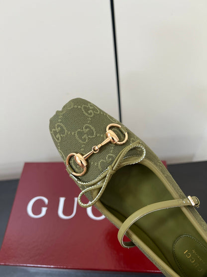 GG MARY JANE 25S IN MOSS GREEN CANVAS WITH GOLD HARDWARE mysite