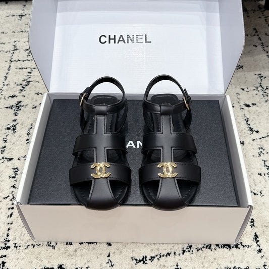 26S SANDALS IN BLACK CALFSKIN WITH GOLD HARDWARE mysite