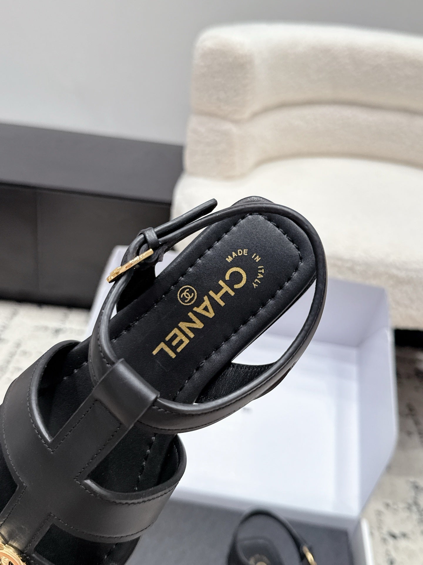 26S SANDALS IN BLACK CALFSKIN WITH GOLD HARDWARE mysite