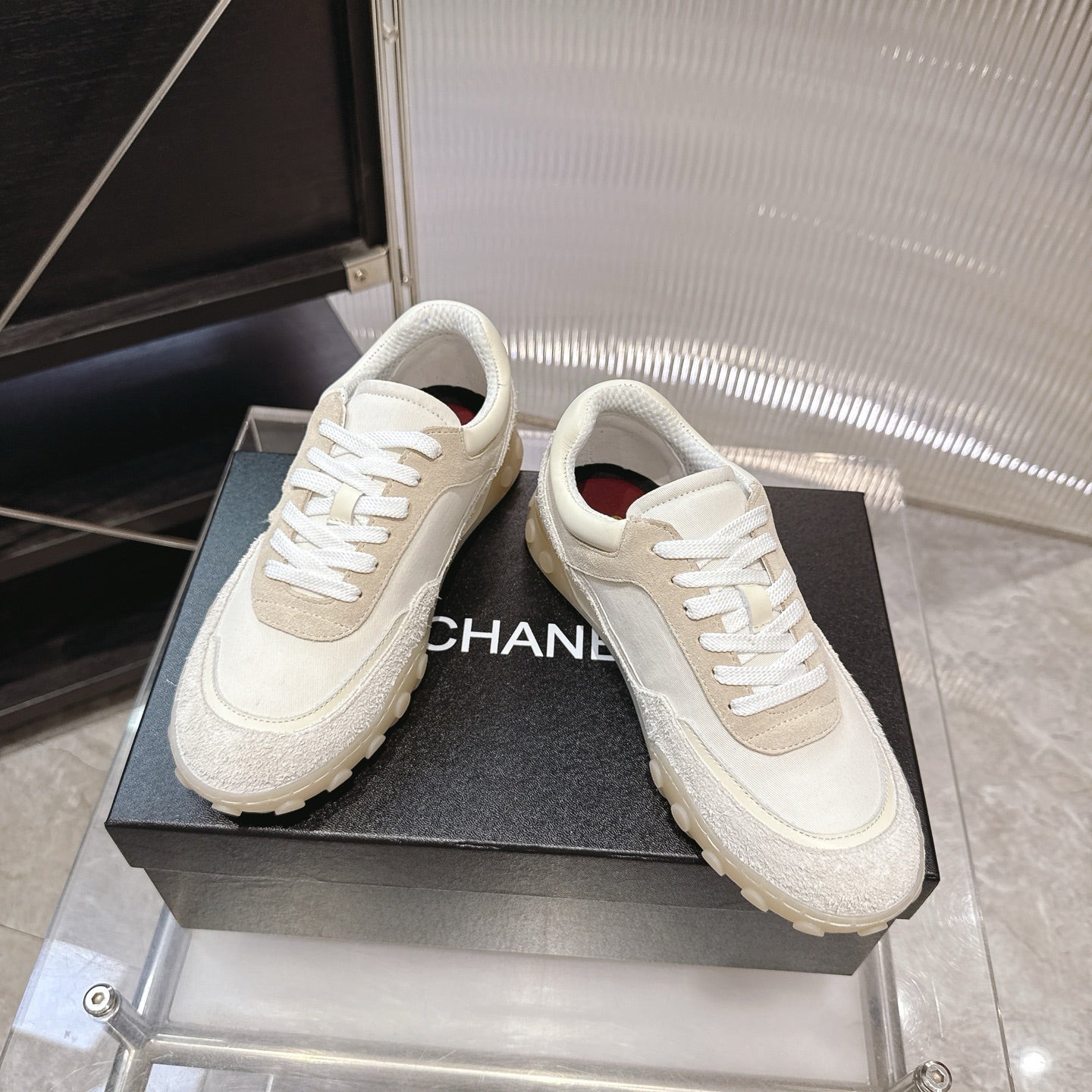 CHANEL 26S LOW TOP SNEAKERS IN BEIGE SUEDE AND WHITE FABRIC WITH RUBBER SOLE mysite
