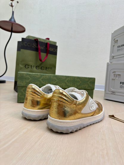 GG INTERLOCKING G SNEAKER GOLD CALFSKIN AND FABRIC mysite