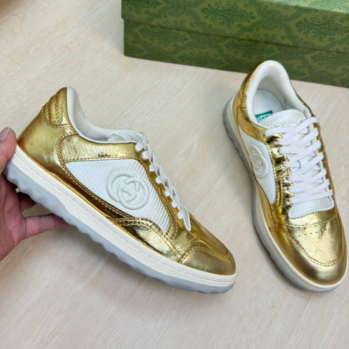 GG INTERLOCKING G SNEAKER GOLD CALFSKIN AND FABRIC mysite