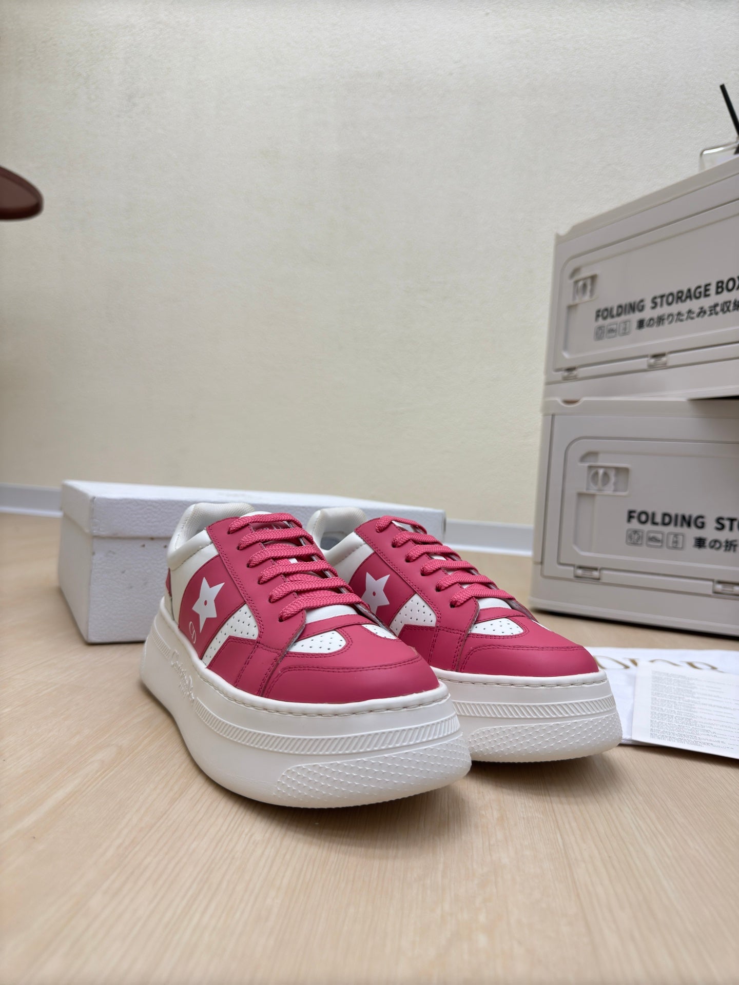 STAR PLATFORM SNEAKER IN WHITE MIX RED PINK CALFSKIN mysite