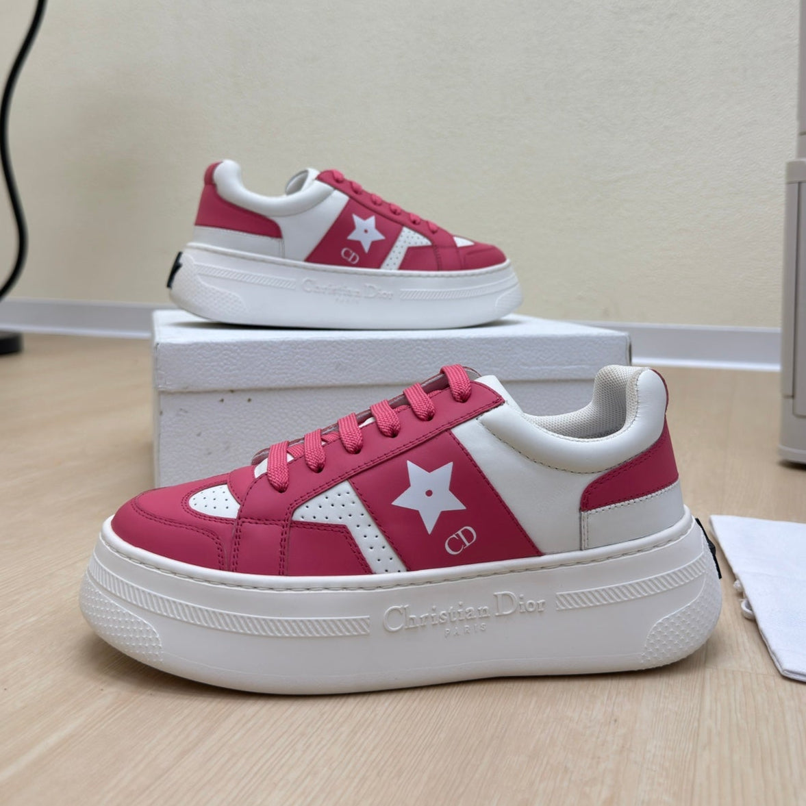 STAR PLATFORM SNEAKER IN WHITE MIX RED PINK CALFSKIN mysite