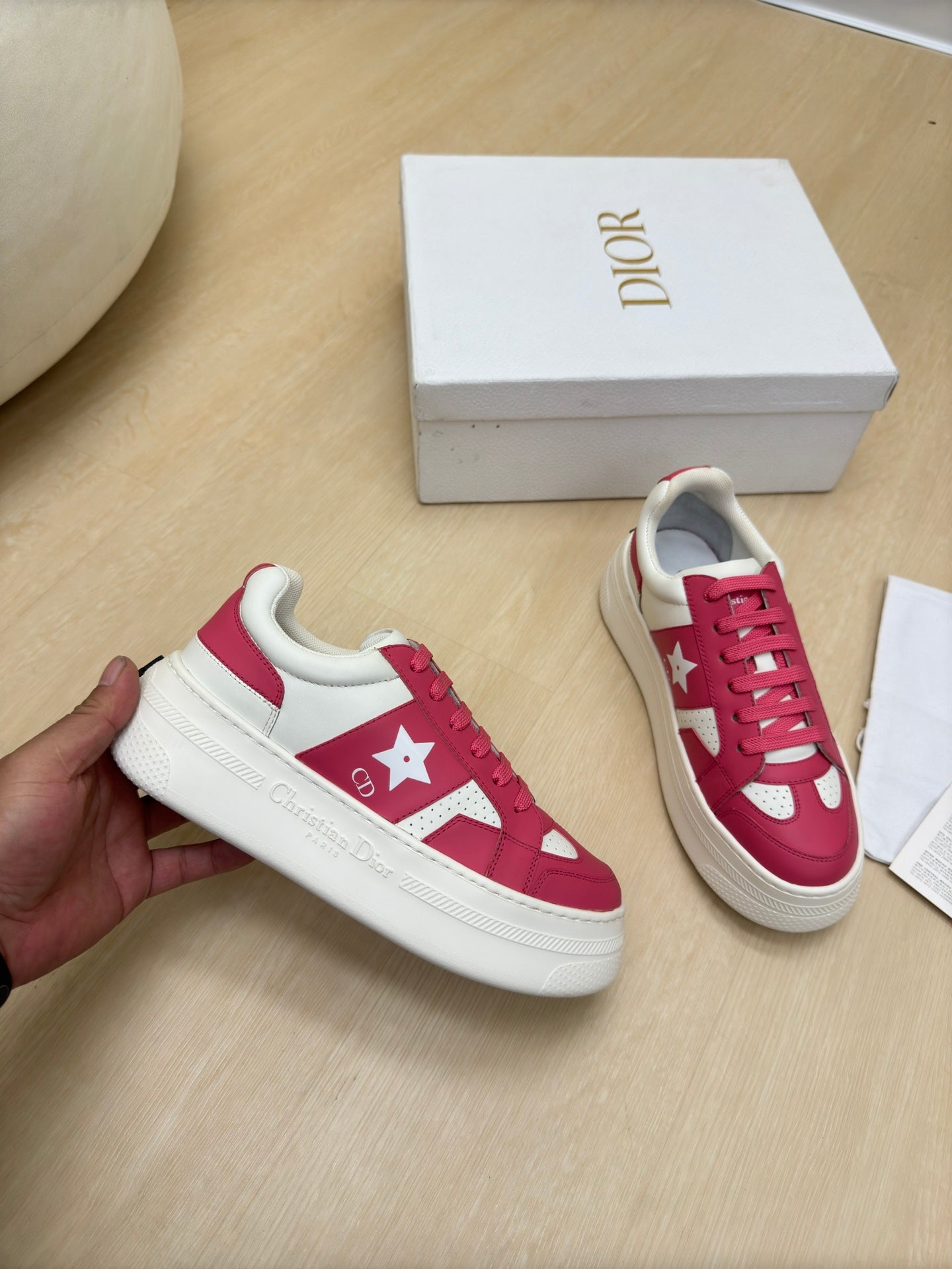 STAR PLATFORM SNEAKER IN WHITE MIX RED PINK CALFSKIN mysite