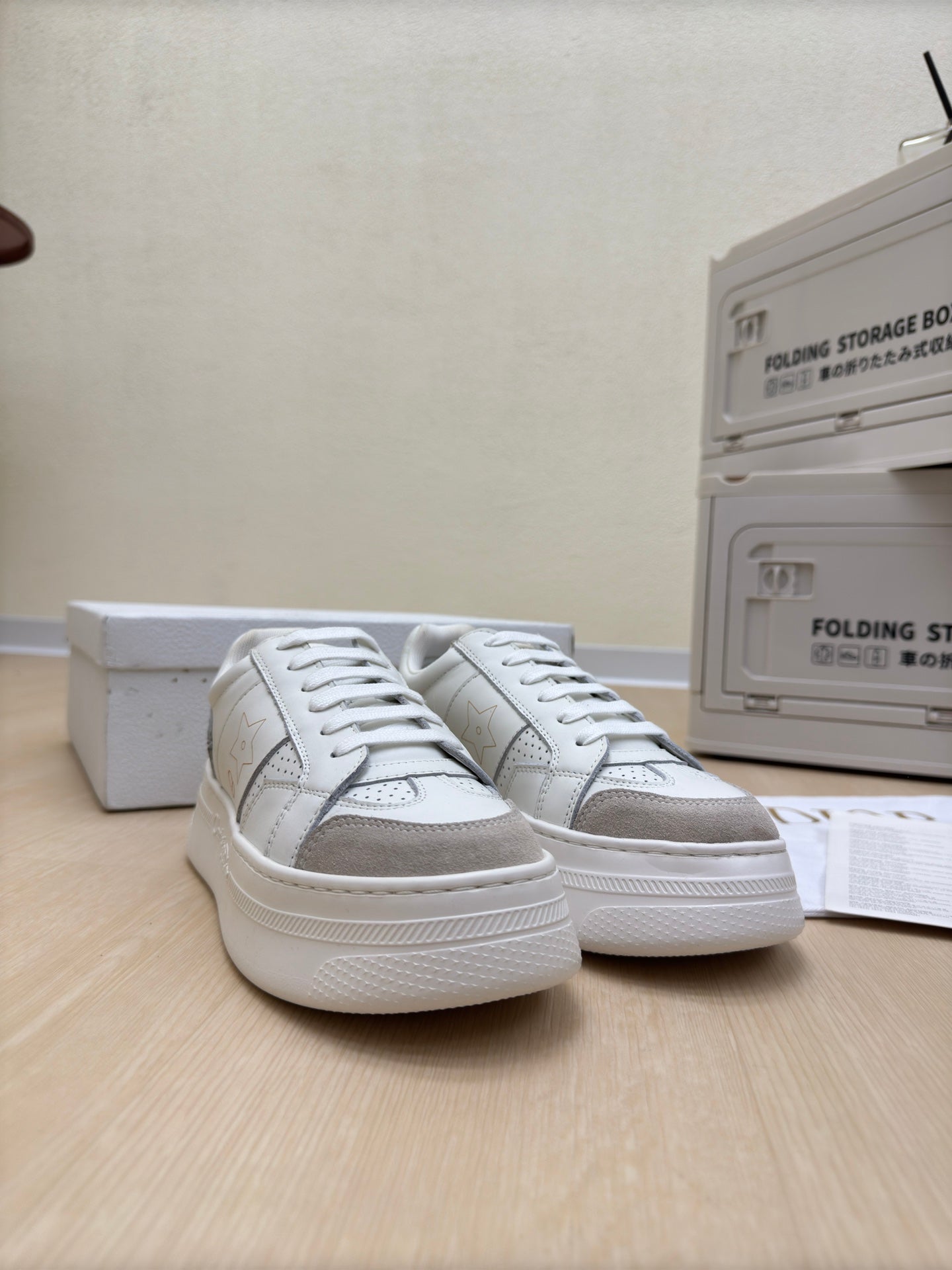 STAR PLATFORM SNEAKER IN WHITE CALFSKIN AND SUEDE mysite