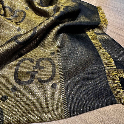JACQUARD SILK WOOL SHAWL 140 CM ANTIQUE GOLD 401258 mysite