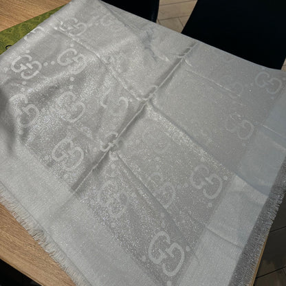 JACQUARD SILK WOOL SHAWL 140 CM SILVER GRAY 401259 mysite