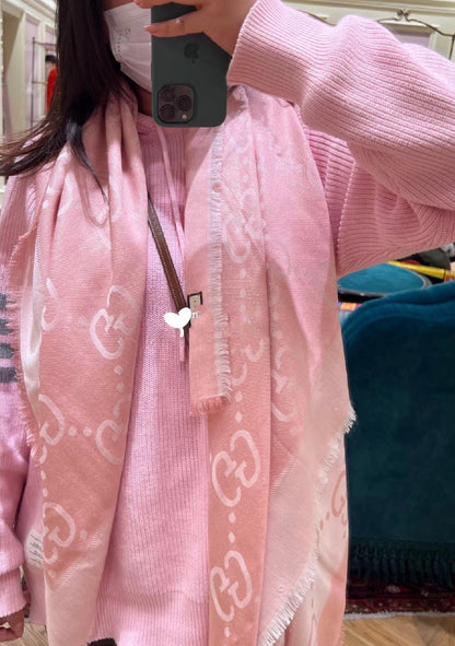 JACQUARD SILK WOOL SHAWL 140 CM LIGHT PINK 401260 mysite