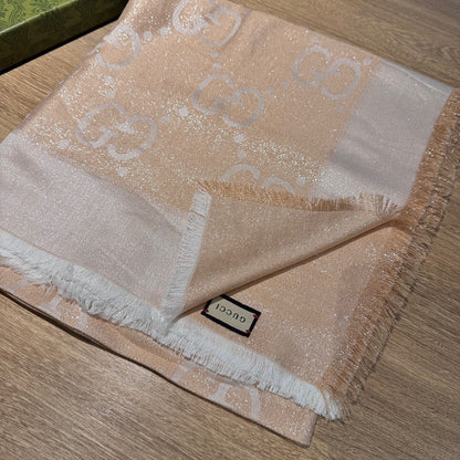 JACQUARD SILK WOOL SHAWL 140 CM BISQUE BEIGE 401261 mysite