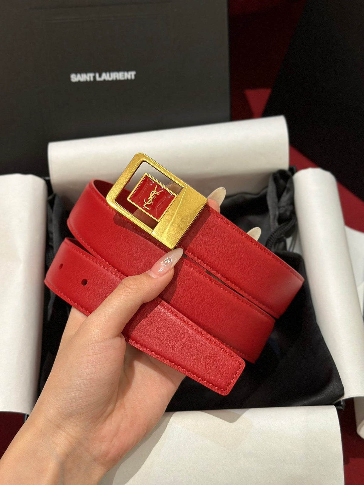 YSL 25S BELT 30 MM IN RED CALFSKIN 538009 mysite