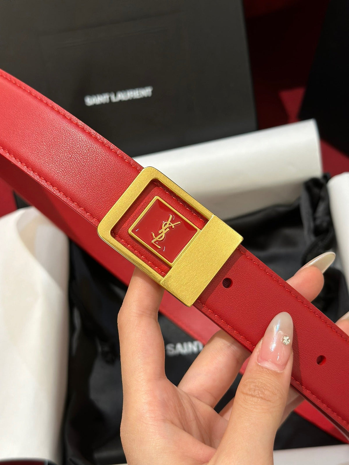 YSL 25S BELT 30 MM IN RED CALFSKIN 538009 mysite