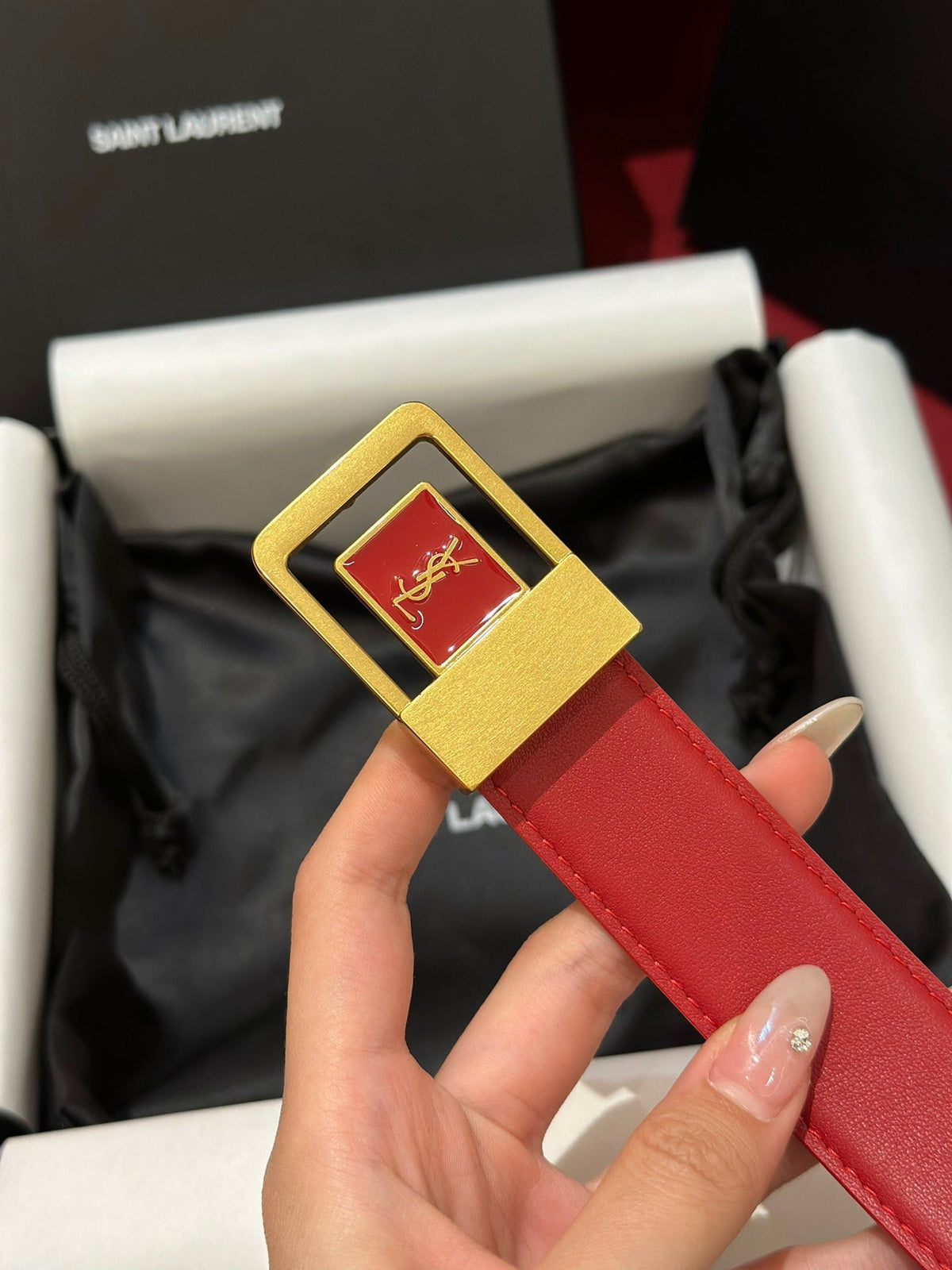 YSL 25S BELT 30 MM IN RED CALFSKIN 538009 mysite