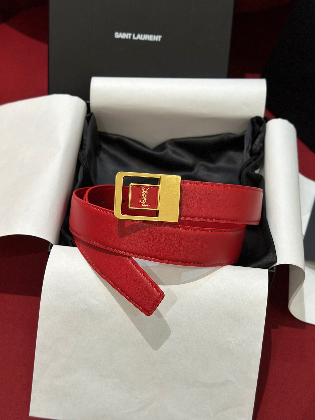 YSL 25S BELT 30 MM IN RED CALFSKIN 538009 mysite