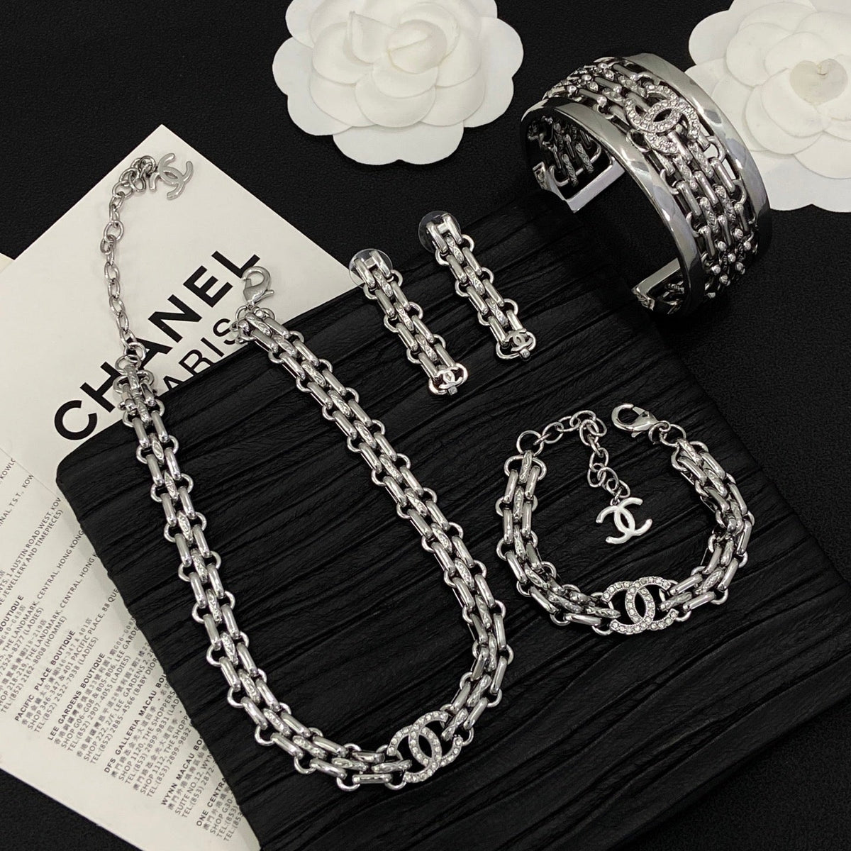 Maximalism CC Design 4 Set (Earrings+Bracelet + Bracelet 2 +Necklace) - Silver