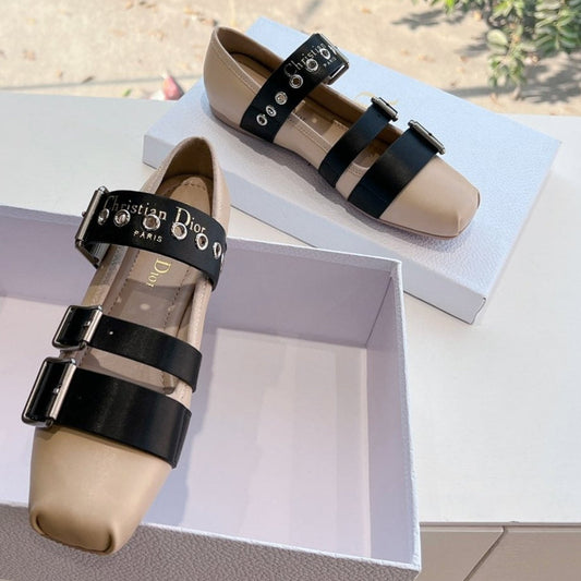 PUNK BALLET FLAT IN CAMEL BEIGE MIX BLACK SUPPLE CALFSKIN mysite