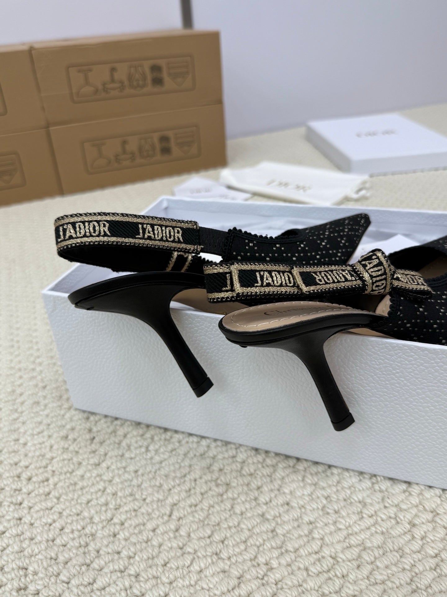 DIOR HIGH SLINGBACK 100 MM 25S IN BLACK FABRIC AND BRAND NAME EMBROIDERY mysite