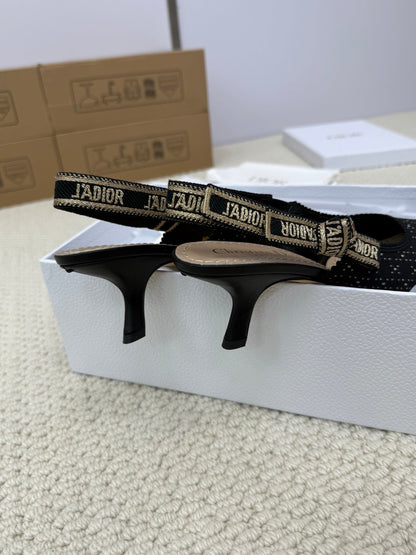 DIOR HIGH SLINGBACK 65 MM 25S IN BLACK FABRIC AND BRAND NAME EMBROIDERY mysite