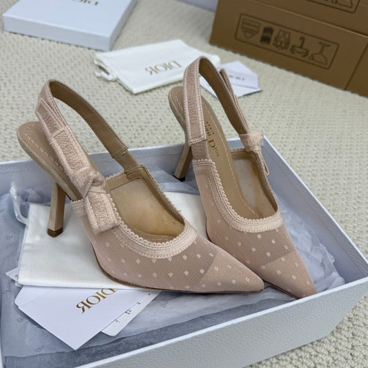 DIOR HIGH SLINGBACK 100 MM 25S IN NUDE LACE NET FABRIC AND SUEDE mysite