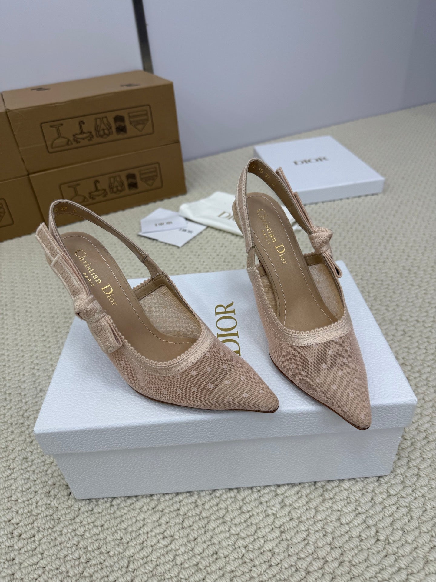 DIOR HIGH SLINGBACK 100 MM 25S IN NUDE LACE NET FABRIC AND SUEDE mysite