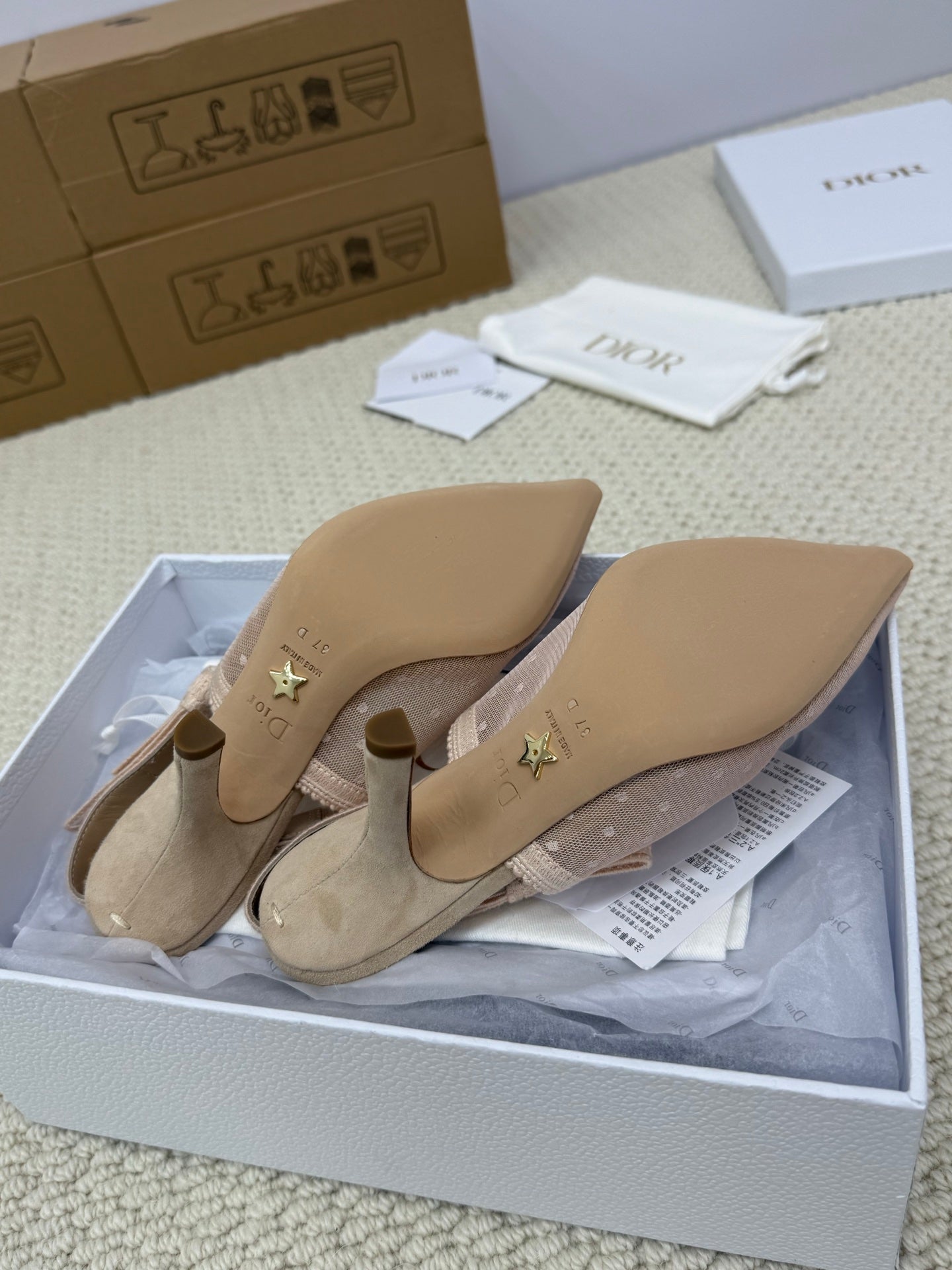 DIOR HIGH SLINGBACK 100 MM 25S IN NUDE LACE NET FABRIC AND SUEDE mysite
