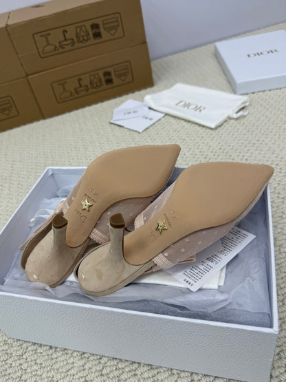 DIOR HIGH SLINGBACK 100 MM 25S IN NUDE LACE NET FABRIC AND SUEDE mysite