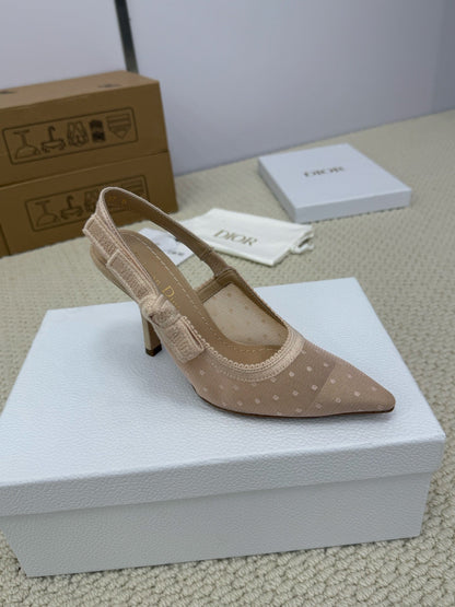 DIOR HIGH SLINGBACK 100 MM 25S IN NUDE LACE NET FABRIC AND SUEDE mysite