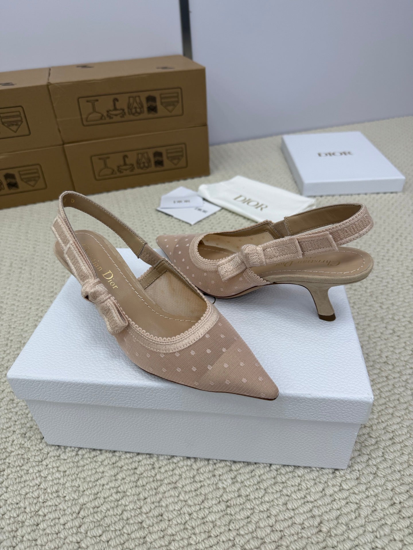 DIOR HIGH SLINGBACK 65 MM 25S IN NUDE LACE NET FABRIC AND SUEDE mysite