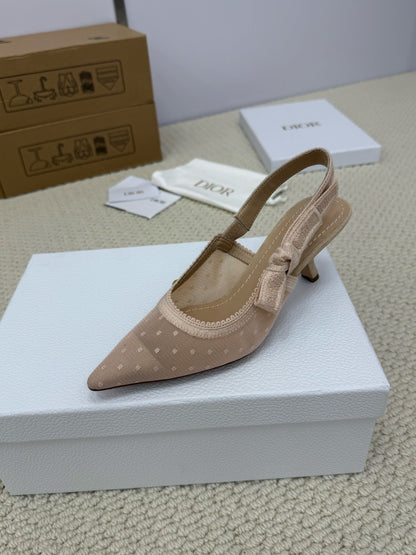 DIOR HIGH SLINGBACK 65 MM 25S IN NUDE LACE NET FABRIC AND SUEDE mysite