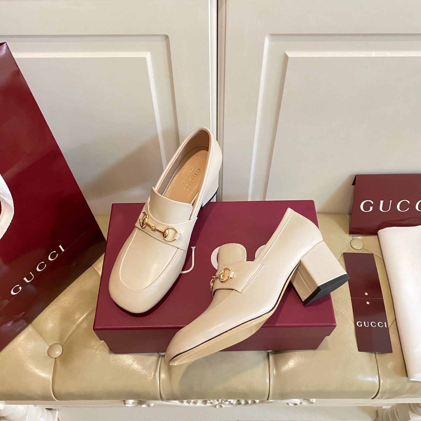 GUCCI 26S HORSEBIT LOAFERS 55 MM IN IVORY SMOOTH CALFSKIN mysite