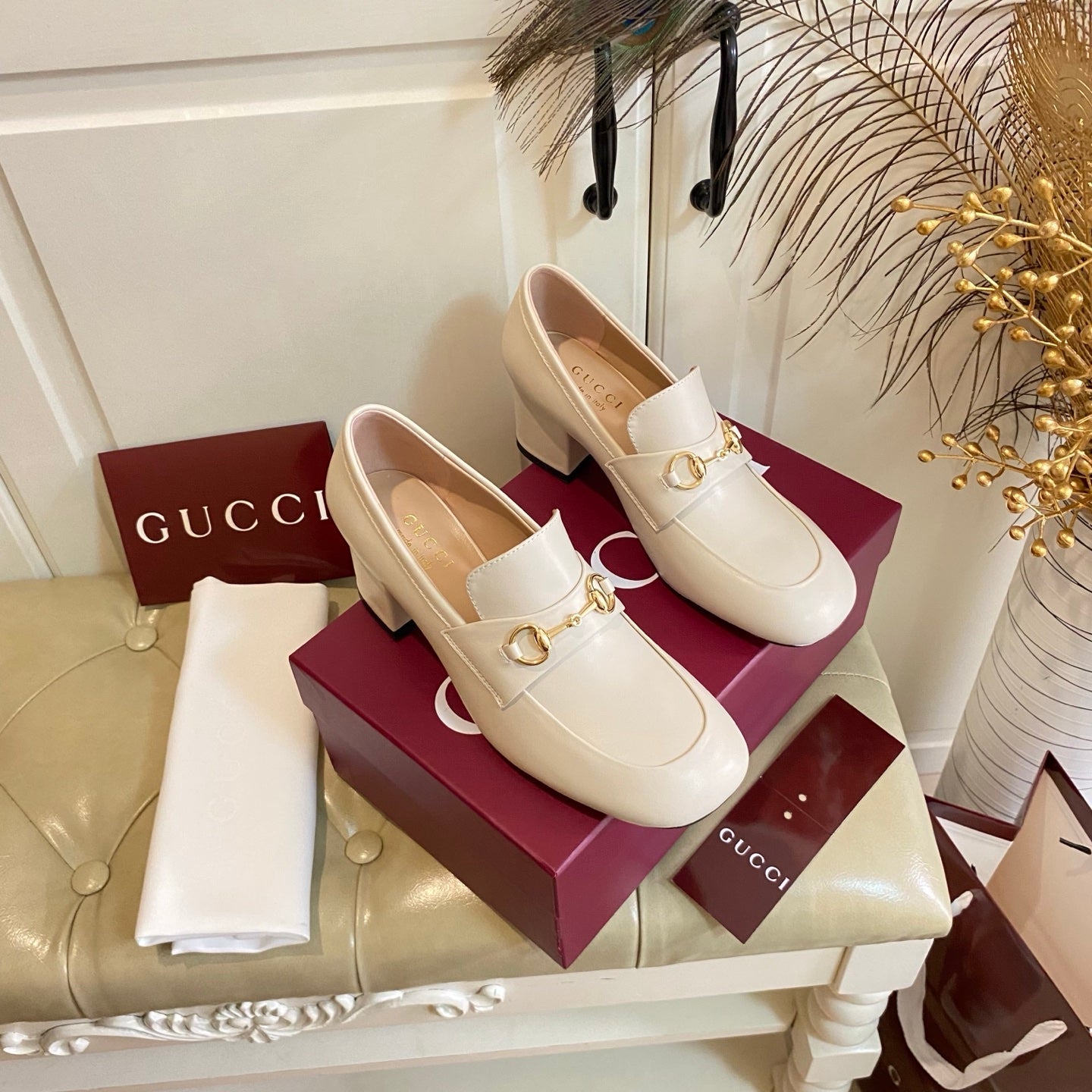 GUCCI 26S HORSEBIT LOAFERS 55 MM IN IVORY SMOOTH CALFSKIN mysite