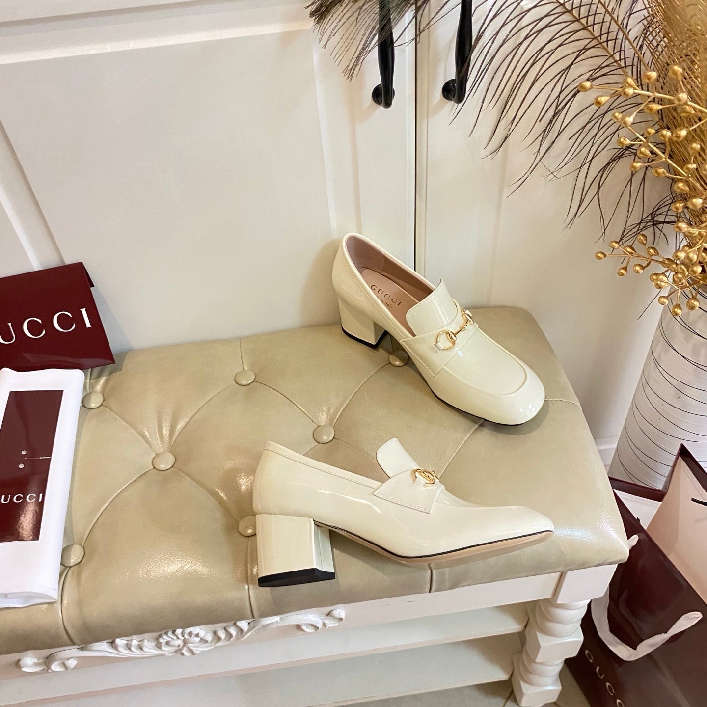 26S HORSEBIT LOAFERS 55 MM IN CREAM WHITE GLOSSY CALFSKIN mysite