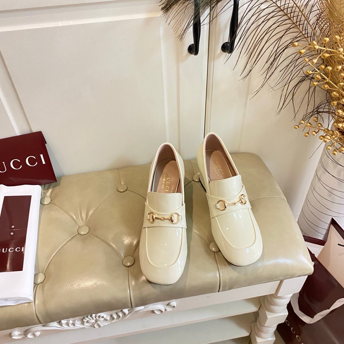 26S HORSEBIT LOAFERS 55 MM IN CREAM WHITE GLOSSY CALFSKIN mysite