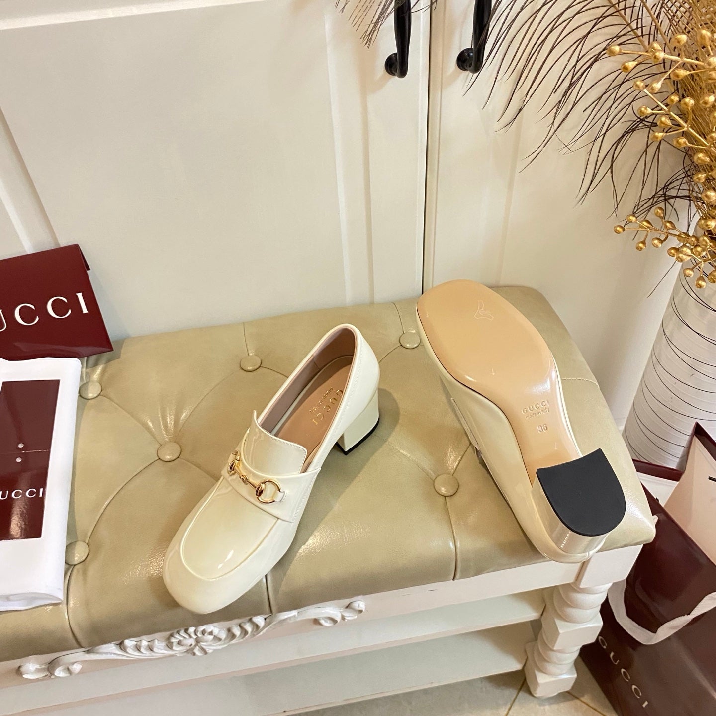 26S HORSEBIT LOAFERS 55 MM IN CREAM WHITE GLOSSY CALFSKIN mysite
