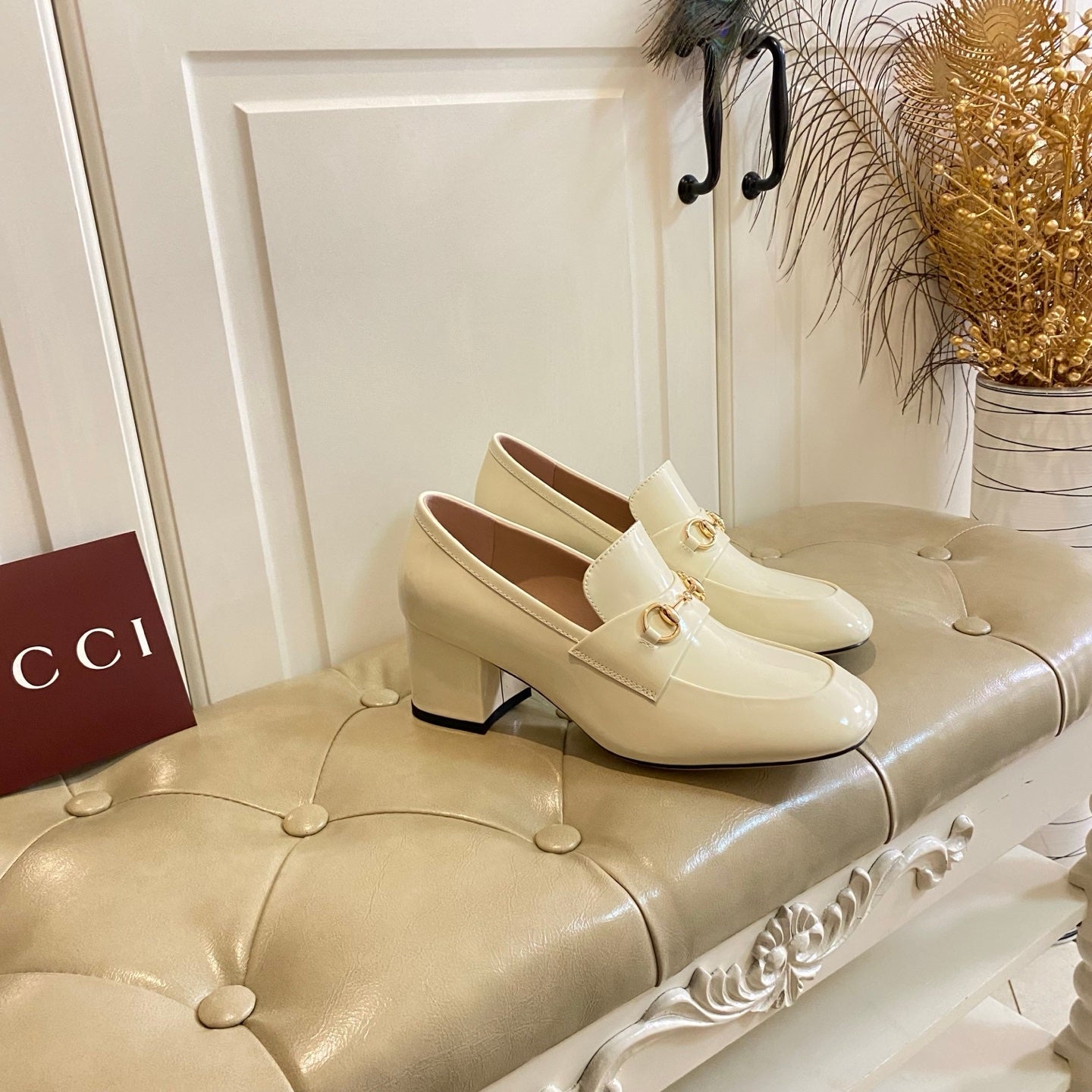 26S HORSEBIT LOAFERS 55 MM IN CREAM WHITE GLOSSY CALFSKIN mysite