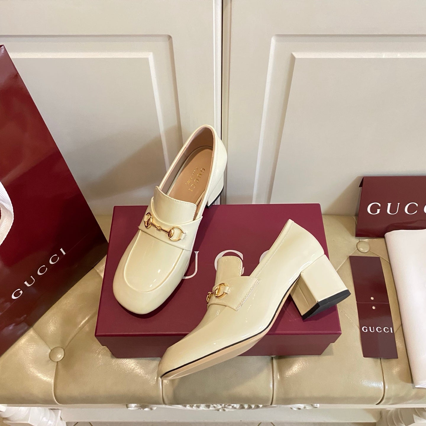 26S HORSEBIT LOAFERS 55 MM IN CREAM WHITE GLOSSY CALFSKIN mysite