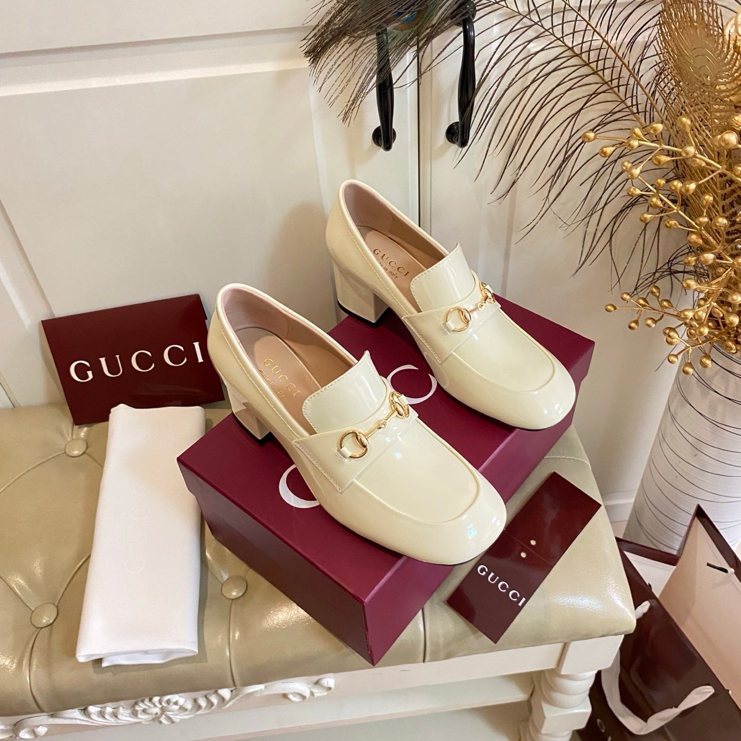 26S HORSEBIT LOAFERS 55 MM IN CREAM WHITE GLOSSY CALFSKIN mysite