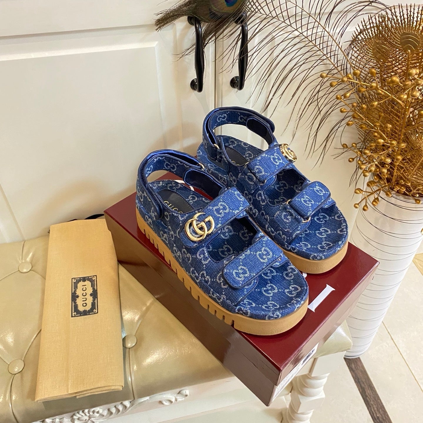 26S SANDALS IN BLUE JACQUARD FABRIC STYLE 2 mysite