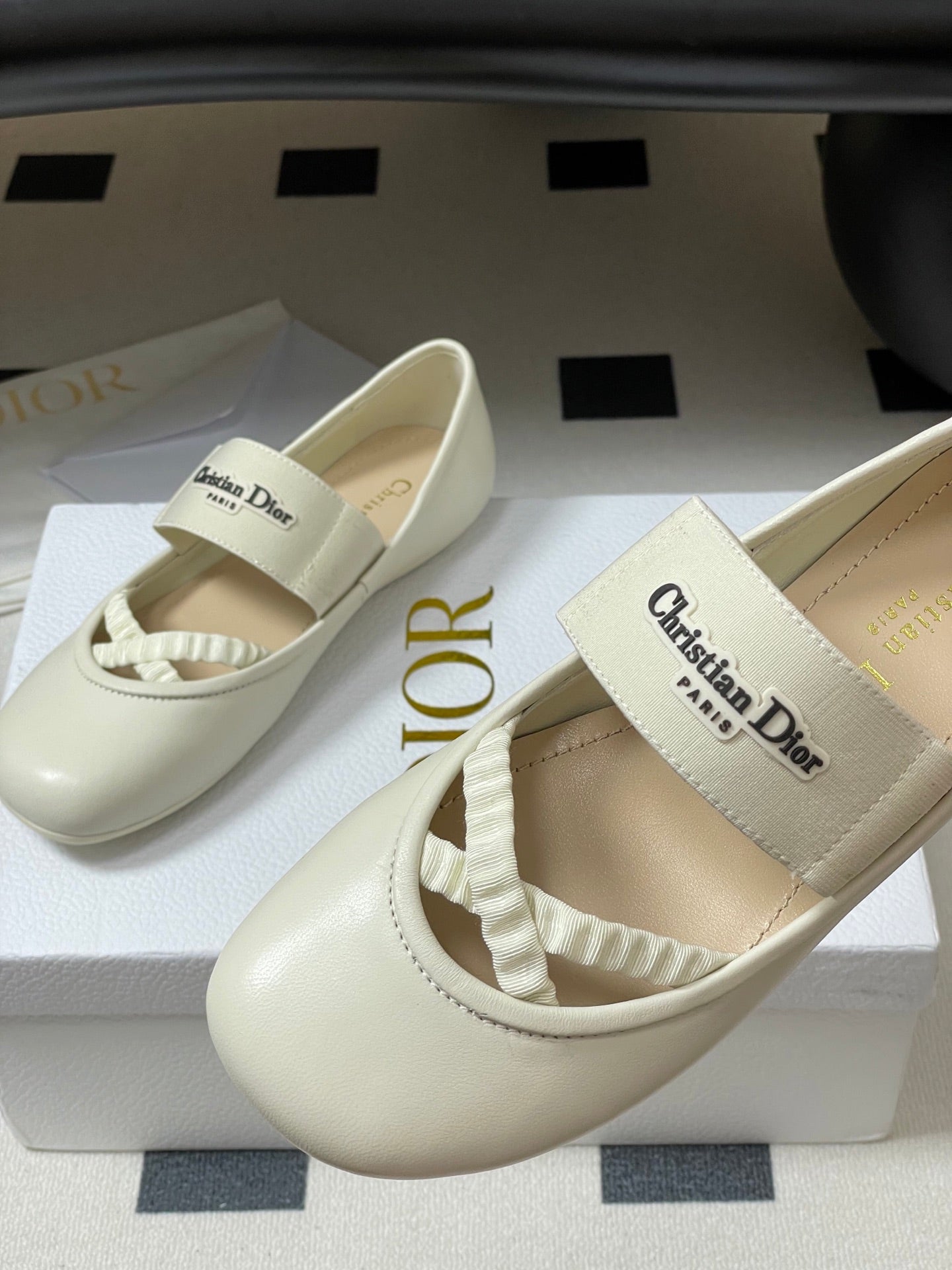 DIOR STRETCH BALLET FLATS 25S IN CREAM WHITE LAMBSKIN mysite