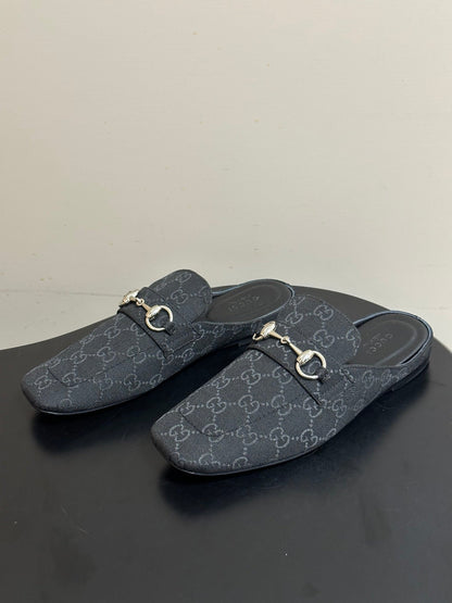 26S HORSEBIT LOAFER MULES IN BLACK CANVAS mysite