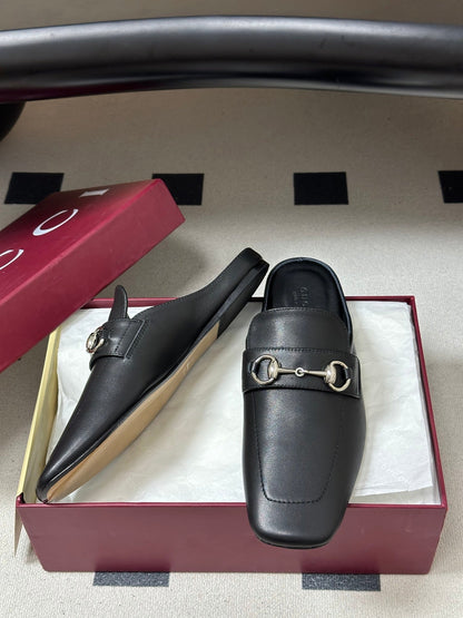 26S HORSEBIT LOAFER MULES IN BLACK CALFSKIN mysite