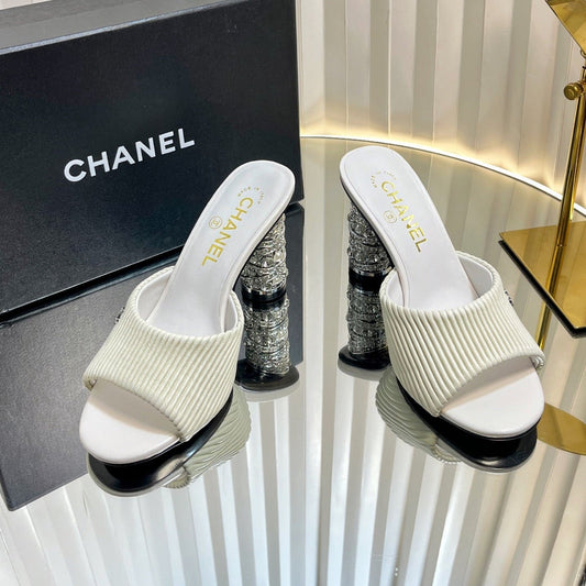 CHANEL 26S EMBELLISHED HEELED SANDALS 80 MM IN WHITE LAMBSKIN mysite